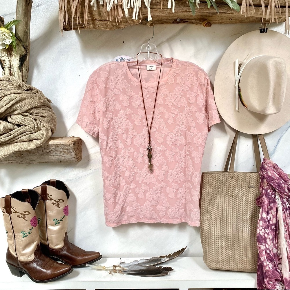 Wilfred DUSTY ROSE 🌹 burned out fabric boho blouse w prairie shabby chic vibe - Picture 2 of 10